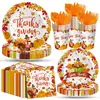 Set de Fiesta de Acción de Gracias 2026 Acción de Gracias de Otoño Pavo Vajilla Desechable Platos de Papel Vasos de Papel Decoración de Mesa