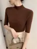 Abrigo de Corte Ajustado para Primavera y Otoño, Combinado con una Camiseta Básica de Manga Corta, Suéter de Punto para Mujer de Manga Corta y Cuello Medio Alto, Estilo Delgado para Principios de Otoño