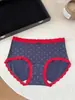 Nova Roupa Íntima Feminina de Algodão Puro Retro Esportiva Cor Blocada Renda Antibacteriana Forro Estendido de Algodão Puro Cintura Média Triângulo Delicado