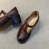 Zapatos de Cuero para Mujer Chuyuji de Suela Gruesa y Tacón Grueso Estilo Británico Retro 2026 Nuevos Mocasines Zapatos Mary Jane de Punta Redonda