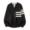 -1193 Venta Caliente Transfronteriza Marca de Moda Suéter de Punto Raya Falsa Dos Piezas. Negro Gris Marrón Gris Oscuro En Stock