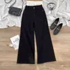 Calça Jeans Preta Wide Leg para Mulheres, Novo Estilo Inverno 2025, Cintura Alta, Emagrecimento, Solta, Com Caimento, Calça Reta Comprida, Outro Algodão
