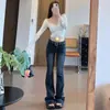 Jeans American Retro Micro-Flare Feminino Outono Novo Slim Fit Cintura Baixa Calça Longa Perna Reta Perna Cigarrete Calça Flare Tendência