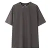 Camiseta de algodón puro vintage lavada de verano transfronteriza, unisex, corte holgado, hombros caídos, manga corta, marca de moda, top liso