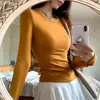 Camiseta de manga larga estilo americano picante para mujer, camiseta básica de otoño ajustada con un diseño elegante