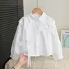 Camisa de Outono para Meninas, Camisa Infantil de Algodão Puro Branca, Camisa Básica Nova para Primavera e Outono 2026, Blusa para Bebês e Crianças Pequenas, Roupa de Primavera