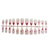 24 Peças de Novas Unhas Postiças Amêndoa Estilo Cat-Eye de Boutique, Manuais, Gradiente Vermelho Cereja, Adesivos de Unha em Estoque