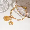 Jingqiao Design Sense Nicho Aço Titânio Ouro 18K Aço Inoxidável Zircônia Acessórios Moeda Lua Incrustada Zircônia Pulseira de Copo