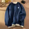 Suéter falso de dos piezas estilo japonés para hombre, otoño e invierno, suéter de punto de cuello redondo holgado, diseño estilo Hong Kong, estilo pareja, color de contraste, top de moda