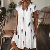Amazon Exportação Transfronteiriça Verão Plus Size Feminino Gola V Solto Pulôver Casual Moda Estampado Vestido de Manga Curta