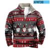 Sudadera con cremallera a media altura, cuello alto, manga larga para hombre, con cuello de terciopelo, Estampado Digital Navideño Transfronterizo Europeo y Americano, Nueva Colección Otoño e Invierno