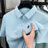 Camisa Polo de Manga Corta Casual de Negocios de Seda Helada de Nuevo Estilo de Verano para Hombres Jóvenes y de Mediana Edad Transpirable Delgada con Cuello