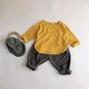 Camiseta básica de manga larga para niños, nueva camiseta de algodón flameado en color caramelo de estilo coreano, camisa holgada con cuello redondo para primavera y otoño.