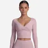 Roupa de Yoga de Manga Longa Transfronteiriça para Mulheres, Decote em V Cruzado Manga Longa Curta Estilo Ballet de Alta Qualidade para Fitness Manga Longa