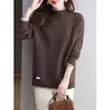 Suéter de punto para mujer con cuello medio, estilo nuevo otoño e invierno, corte holgado, bloques de color, jersey de punto base a la moda