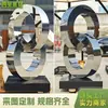 Escultura Abstracta de Acero Inoxidable Espejado Personalizada para Plazas Interiores y Exteriores, Escultura Pulida de Doble Anillo de Acero Inoxidable para Bienes Raíces