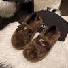Sapatos de Pelo de Cordeiro Francês para Roupas de Inverno Femininas 2025 Novos Sapatos Slip-On Versáteis de Sola Grossa Sapatos de Algodão com Forro de Lã