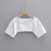 Estilo Europeu e Americano ins Simples Cor Sólida Blusa de Manga Curta Ultra-curta Feminina Solta Versátil Mostra o Umbigo Camiseta Jazz Top Tendência