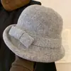 Chapéu de Presente Estilo Hepburn com Laço de Lã Pura para Mulheres Sensação de Alto Padrão Aba Enrolada Chapéu de Feltro Faz o Rosto Parecer Menor Chapéu Bacia