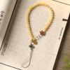 Cordão de Celular Feminino Estilo Exquisito e Fresco, Alça de Pulso Curta com Contas de Jade Bege e Cristal Branco, Corrente de Celular com Pingente Pequeno de Jade