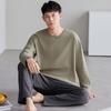 Físico al por mayor en stock Primavera y Otoño Nuevo Algodón Manga Larga Pantalón Largo Casual Simple Talla Grande Holgado Ropa de Dormir Verde