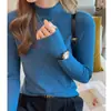 Camiseta Básica de Canalé de Cuello Medio Alto para Mujer Otoño e Invierno, Ropa Interior de Nicho de Gama Alta, Top Elegante de Corte Ajustado
