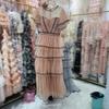 Vestido de Banquete Transfronterizo Europeo y Americano 2025 Malla de Manga Corta Lunares Bordado Vestido de Pastel en Capas