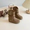 Botas para Niñas 2024 Invierno Nuevos Zapatos para Niños Botas de Media Caña de Doble Algodón Polar Botas de Cuero Elegantes Cálidas Modernas
