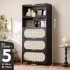 Cómoda Negra Estilo Mediados de Siglo Gabinete de Almacenamiento para Sala de Estar Dormitorio Gabinete de Almacenamiento Estantería Gabinete de Entrada Gabinete Estrecho Alto Multicapa