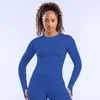 Yuyuan Totalmente Fosco Nylon com Buraco para Polegar Justo Manga Longa Alta Elasticidade Absorvente de Suor Sem Costura Fitness Yoga Manga Longa
