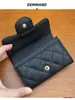 Nuevo Tarjetero Pequeño Fragancia Cf Billetera para Monedas de Mujer Cartera Corta Acolchada de Cuero Genuino Tarjetero de Piel de Vaca Caviar