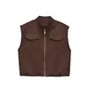 Atacado transfronteiriço 2026 moda casual europeia e americana com bolso, aba, zíper, gola alta, colete solto para mulheres B22680