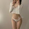 Estado de Ánimo de Medianoche~Ropa Interior Sexy de Encaje Francés para Mujer Puro Deseo Cut Out Cintura Baja Transpirable Algodón Entrepierna Calzones para Mujer