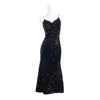 Vestido de tirantes estilo francés para mujer otoño terciopelo cola de pez elegante negro lentejuelas vestido de noche vestido moda elegante