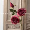 Buquê de flores artificiais estilo pintura a óleo de rosa corola de 3 cabeças decoração floral para sala de estar, chão de casa, sala de estar, decoração de casamento