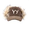 Gorra de pana con orejeras bordadas con letras, moda callejera, gorra de béisbol, otoño e invierno, protección para las orejas, cálida, gorra versátil