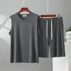 Conjunto delgado de chaleco y shorts de modal para hombre, verano holgado talla extra ropa para casa, se puede usar afuera, conjunto de dos piezas