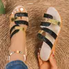 Comercio electrónico transfronterizo, talla grande, nueva colección de verano 2026, sandalias de playa casuales y cómodas para mujer con punta abierta y lentejuelas, talla única para todos