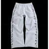 Conjunto de moletom curto com capuz e listras laterais Y2K e calça de moletom, conjunto de duas peças com calça de moletom ampla estilo retrô americano