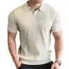 Nova camisa de malha de manga curta de verão para homens, camisa polo de seda gelada, gola V, camiseta de negócios slim fit, atacado transfronteiriço
