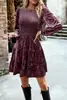 Comércio Exterior Amazon Outono e Inverno 2025 Europeu e Americano Transfronteiriço Vestido Feminino de Veludo, Elegante e Gracioso com Gola Redonda de Comprimento Médio