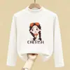 Camiseta Base de Terciopelo Doble Cara para Niñas con Estampado de Otoño e Invierno, Camiseta de Manga Larga Gruesa para Niñas, Top Cálido de Cuello Semi Alto para Niñas