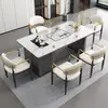 Conjunto Moderno Minimalista de Mesa de Chá e Cadeiras de Ardósia, Mesa de Chá Pequena de Luxo Leve para Varanda e Escritório, Mesa de Chá de Pedra com Chaleira Integrada