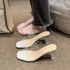 Zapatos de Tacón Alto, Sandalias de Tacón Alto para Mujer, Nuevo Estilo Verano 2026, Correa Única Tacón Grueso, Sandalias de Cristal Transparente de Gama Alta para Mujer