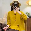 Estilo Étnico Moda Casual Cuello Solapa Botón Rana Camisa Mujer Algodón Gasa Delgado Retro Nuevo Chino Primavera Otoño Manga Larga Top Mujer