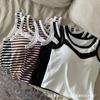 Camisola de algodón a rayas de colores contrastantes para mujer con almohadillas para el pecho en el interior y el exterior, sin mangas, ropa interior deportiva para la espalda.