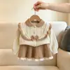 Conjunto de suéter para niña, nueva colección otoño/invierno, con un gran lazo hecho de hilo floral