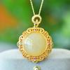 Colgante de moda de circonio de color hueco con calabaza de jade blanco de Hetian con incrustaciones de cobre, colgante de jade natural Fu Lu, suministro en vivo