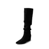 Temporada de Primer Encuentro~Botas Largas Apiladas de Terciopelo con Altura Oculta de 6.5 cm para Mujer 2026 Otoño/Invierno Nuevas Botas Altas de Punta