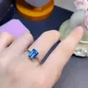 Anel de Topázio Azul Londres Natural com Cor Azul Londres Ultra-Escura 6*8mm, Cravação de Precisão em Prata 925